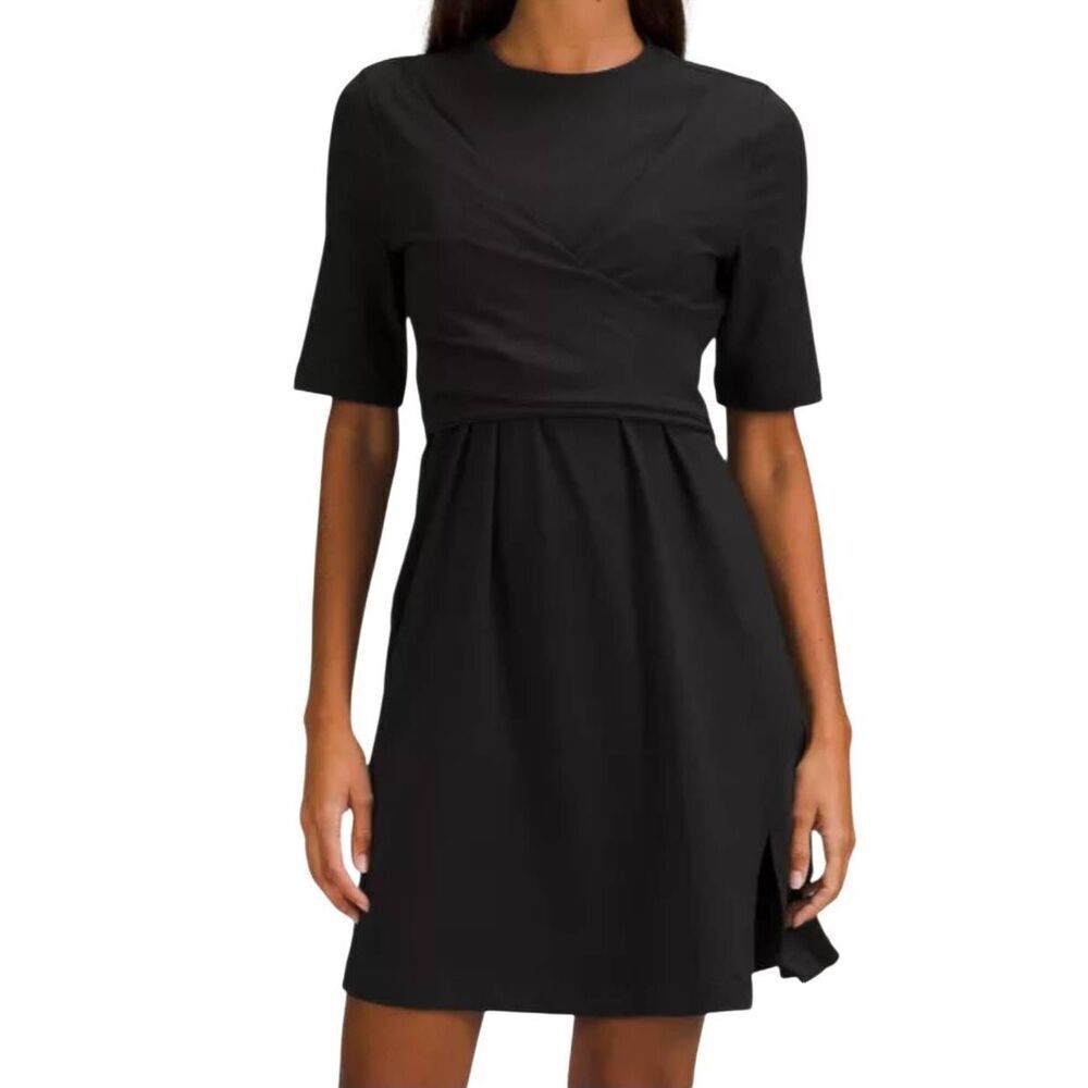 Lululemon Dress Women's Large Black Wrap Front T Shirt Mini Pima Cotton